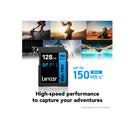 بطاقة Lexar 800x Pro SDXC UHS-1 سعة 128 جيجابايت بسرعة 150 ميجابايت/ثانية V30 (LSD0800P128G-BNNNG) - أسود 