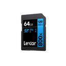 بطاقة Lexar 800x Pro SDXC UHS-1 سعة 64 جيجابايت بسرعة 150 ميجابايت/ثانية V30 (LSD0800P64G-BNNNG) - أسود 