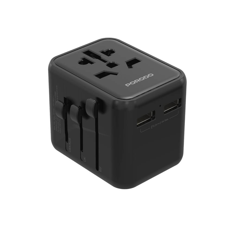 Porodo Dual USB-A Universal Travel Adapter 2.4- Black