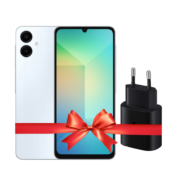 Samsung Galaxy A06 Dual SIM Mobile, 128GB Internal Memory, 6GB RAM, 4G LTE - Light Blue + Samsung 25W Adapter Gift🎁