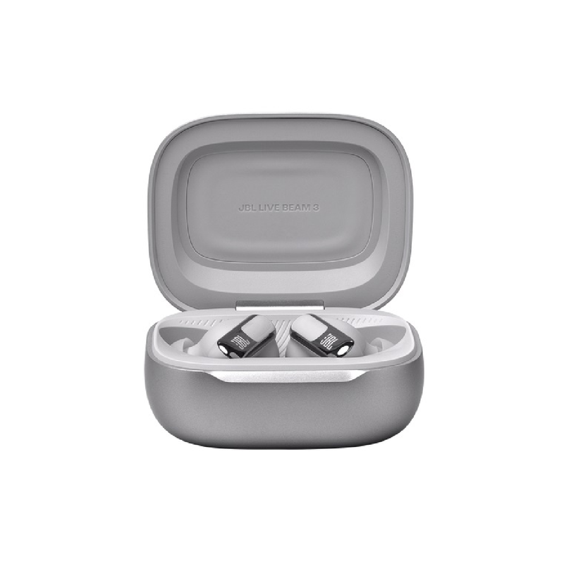JBL Live BEAM3 True wireless noise-cancelling earbuds with stick-closed design and Smart Charging Case - Silver