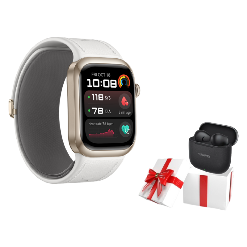 Huawei Watch D2 , 1.82 "AMOLED Screen ,Bluetooth 5.2, Water-Resistant , Fluoroelastomer Strap - Gold Body / White Strap + Huawei Freebuds SE 3 Gift🎁