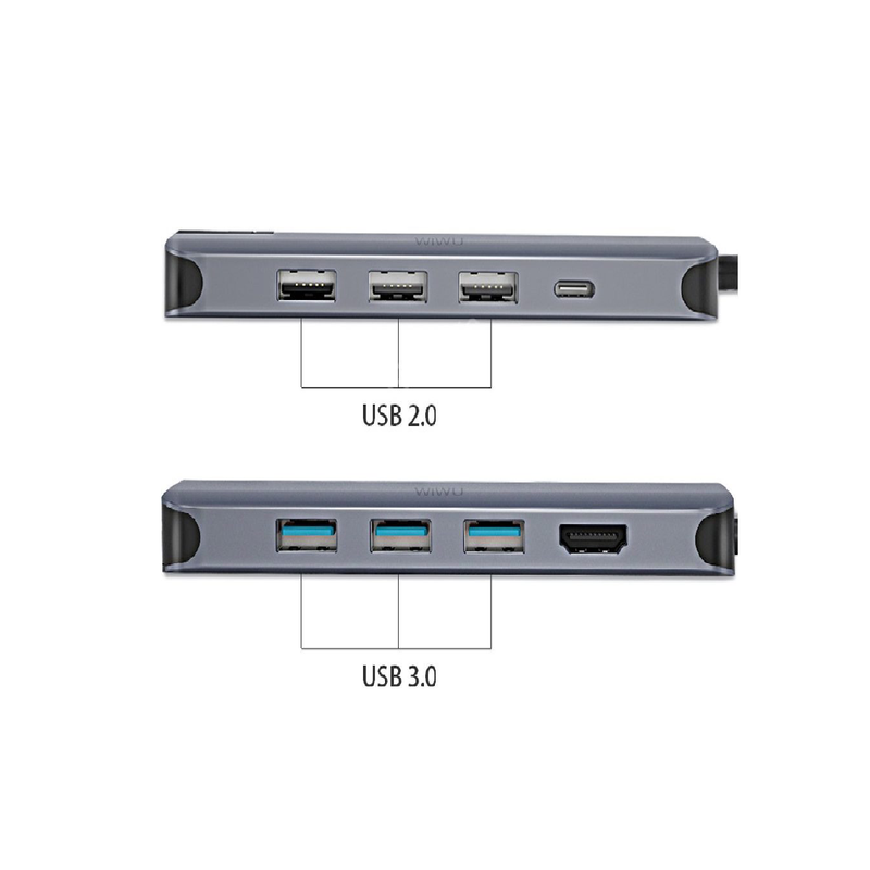 WIWU Alpha 12 in 1 Ports Aluminum Alloy USB-C Hub Multi-function, High speed transmit, Adapter Portable - Gray