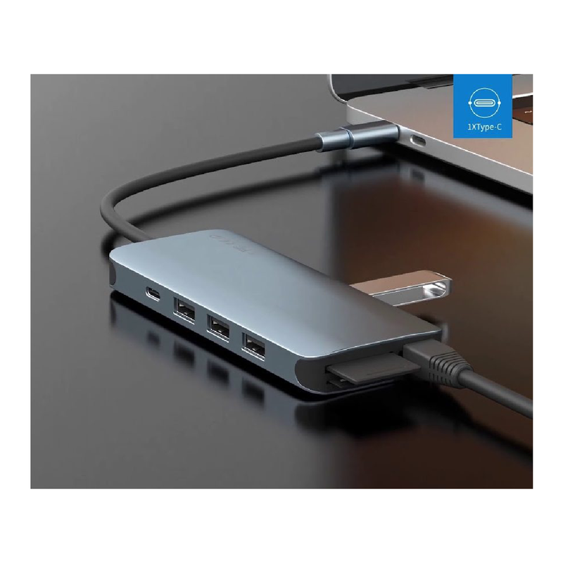 WIWU Alpha 12 in 1 Ports Aluminum Alloy USB-C Hub Multi-function, High speed transmit, Adapter Portable - Gray