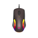 هافيت MS959S ماوس ملون بإضاءة خلفية LED، ماوس بصري سلكي RGB للألعاب، ماوس كمبيوتر للاعبين المحترفين - أسود