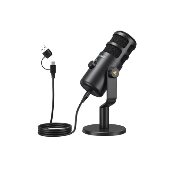 Maono PD100U USB Dynamic Microphone, Podcast Recording Microphone with Gain Knob, Black