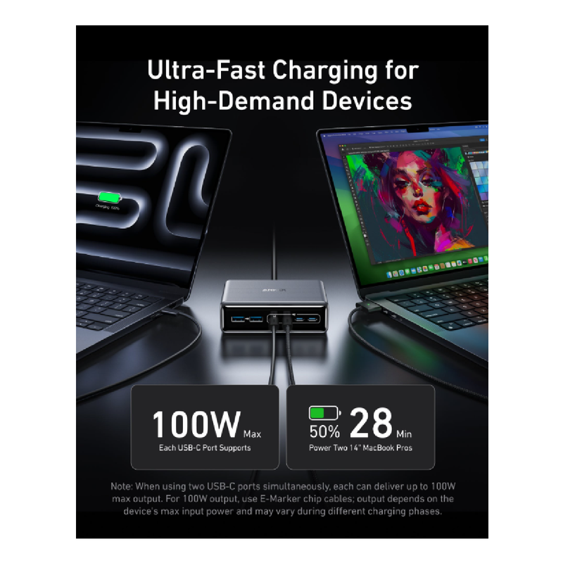 محطة شحن سطح المكتب Anker Super Charge متعددة المنافذ 200 واط، 6 منافذ Gan - أسود