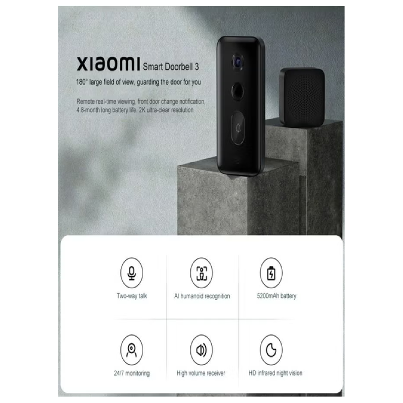 Xiaomi Smart Doorbell 3S, Remote Monitoring For Peace of Mind at Home - Black