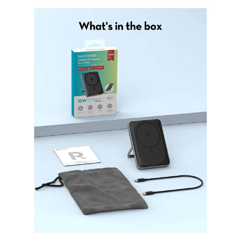 RAVPower RP-PB1217 10000mAh 20W Wired & Wireless Magnetic Power Bank Built-in Foldable-Black