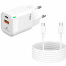 System Max SM-30ACX Charger Mini PD 30W USB-C -USB-A GAN Cable - White