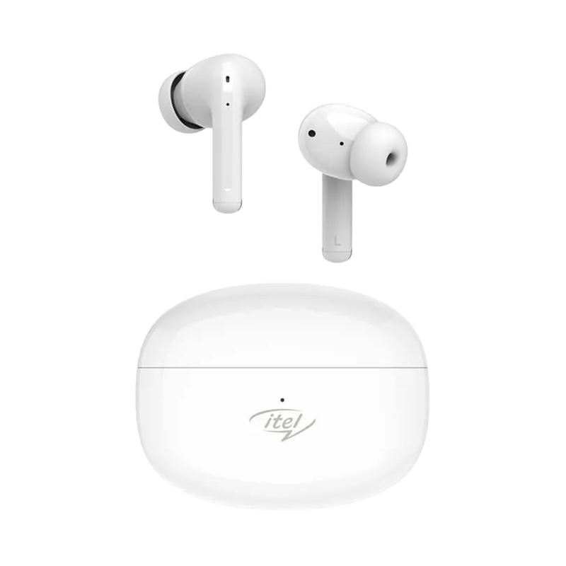 Itel T31 True Wireless In Ear Earbuds, Noise Cancellation, IPX5 Water Resistant, 30Hrs Playback Battery - White