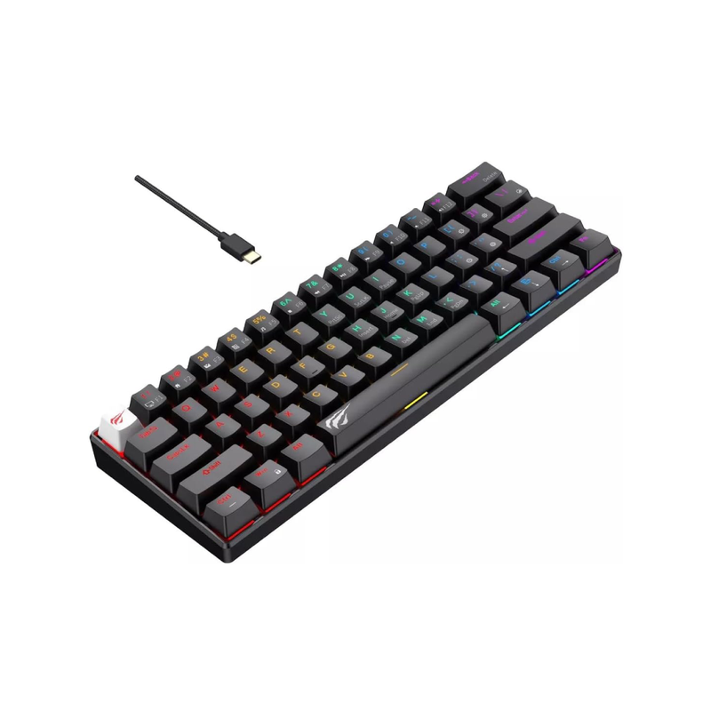 Havit 61-Key Gaming Mechanical Keyboard, RGB Backlit, Red Switch, USB-C Wired - KB903L (Black)