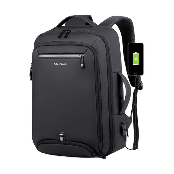 Meinaili USB Charging New Business Backpack Men’s Large-capacity Water-repellent 15.6 Laptop Bag AT-2 - Black