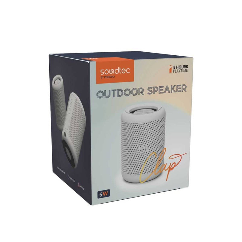 Porodo Soundtec Bluetooth Speaker 8 Hours Playtime Deep Bass Flexible Audio Input IP65 Water-Resistant  -Grey