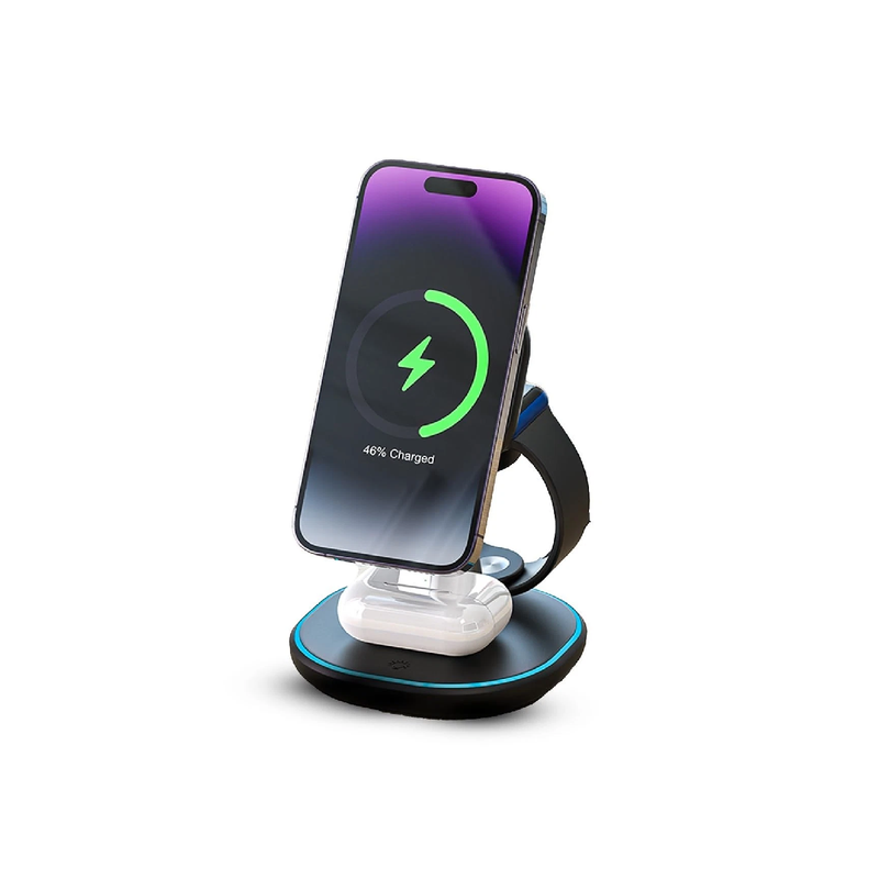 Nine 3-in-1 Magnetic Wireless Charger 15W - Black