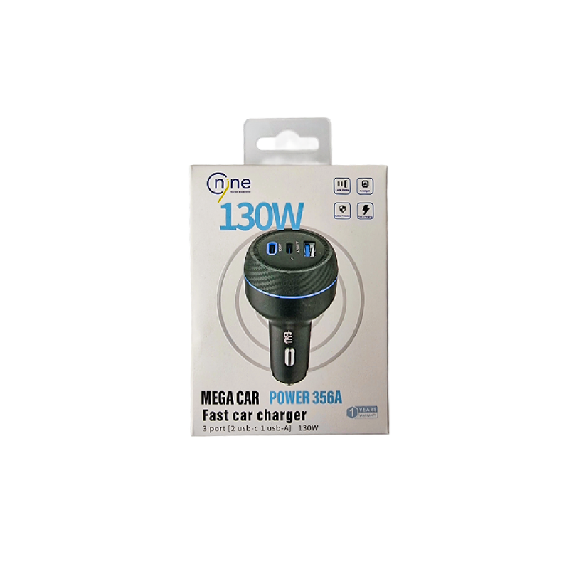 Nine Mega Car Power Fast Car Charger 130W - Black