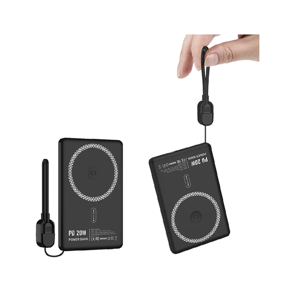 Nine Magnetic Wireless PowerBank 15W, 5000mAh Type-C 20W - Black