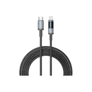 ناين سباركل ديجتال كابل شحن سريع رقمي، 3 أمبير، 30 وات، 1.2 متر، شاشة رقمية، من تايب-سي إلى لايتنج - أسود