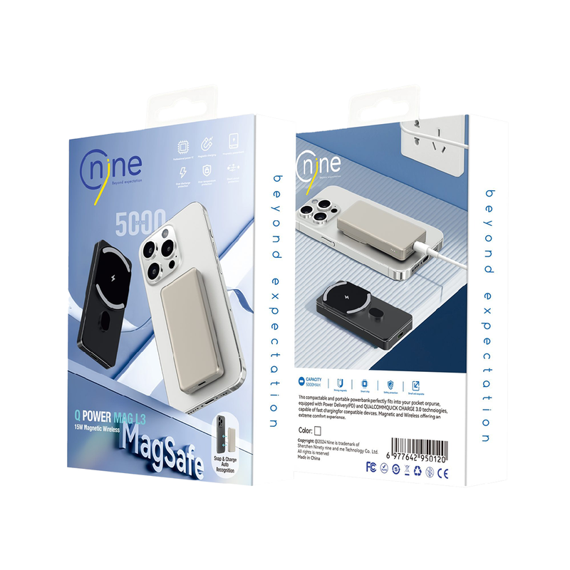 Nine Magnetic Wireless PowerBank 15W Fast Charging 5000mAh Q Power Mag
