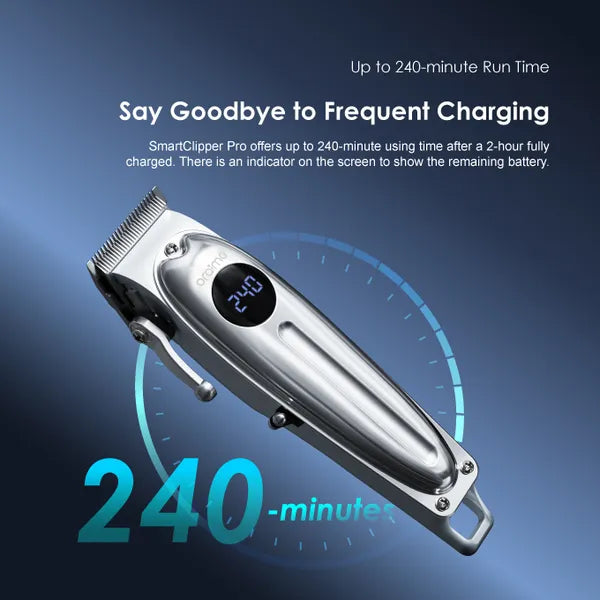 Oraimo Hair Clipper Self-sharpening, Super Powerful Motor, 240-minute Runtime, LED Screen Display - OCL-550 Silver