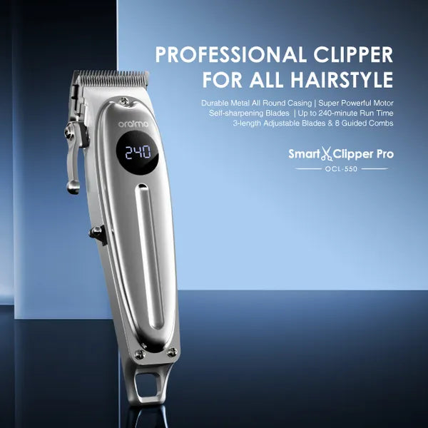 Oraimo Hair Clipper Self-sharpening, Super Powerful Motor, 240-minute Runtime, LED Screen Display - OCL-550 Silver