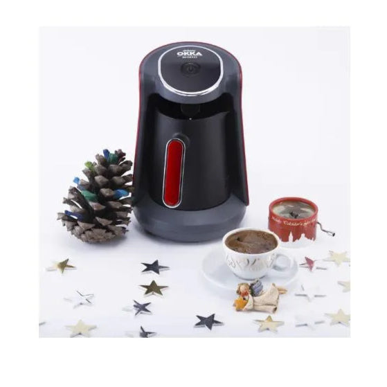 Okka Arzum Minio OK004-N Turkish Coffee Machine | 4-Cup Capacity | Black & Red Design | 480W Power | Anti-Overflow System