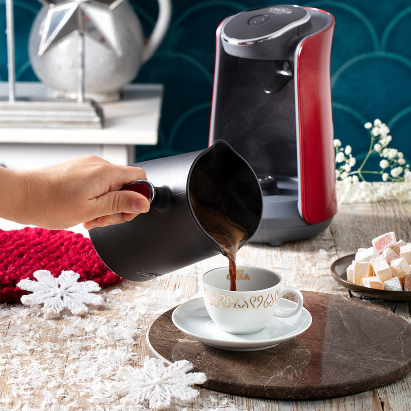 Okka Arzum Minio OK004-N Turkish Coffee Machine | 4-Cup Capacity | Black & Red Design | 480W Power | Anti-Overflow System