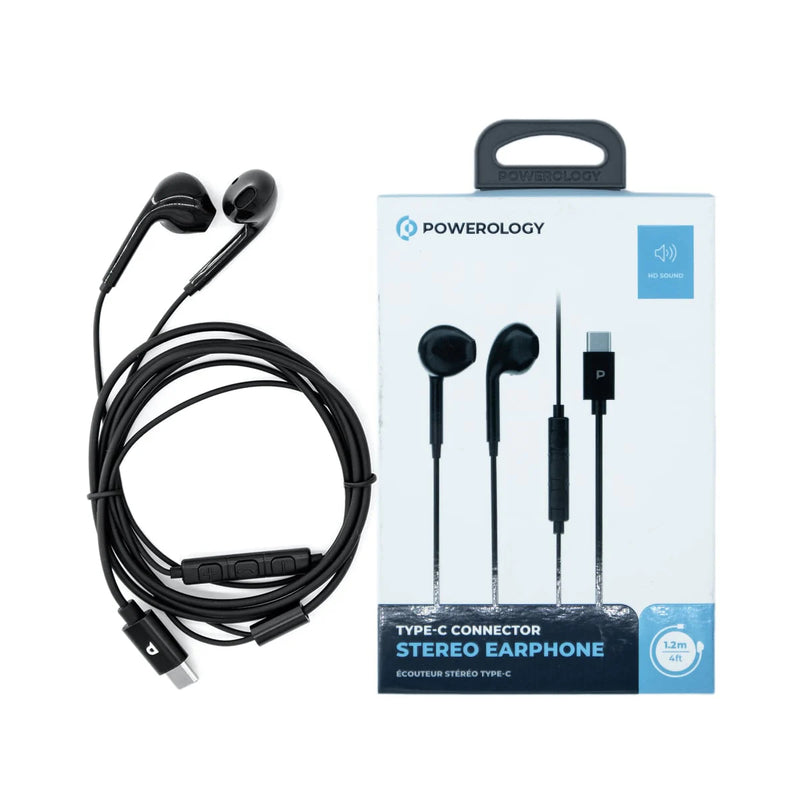 Powerology Type-C Connector Stereo Earphone 1.2M 4Ft HD Sound