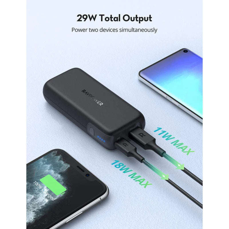 RAVPower Power Bank PD Pioneer 10000mAh 20W Portable Charger 2-Port – Black