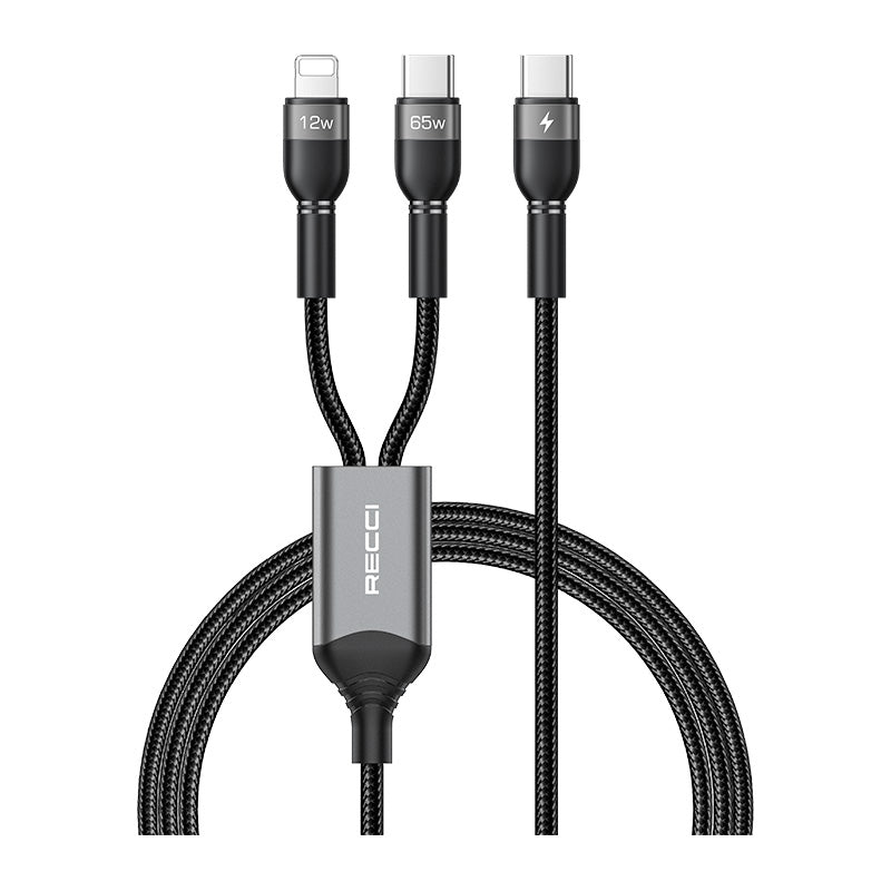 Recci Cable 2-in-1 USB-C & Lightning 65W, 1.2M - RTC-T16 - Black