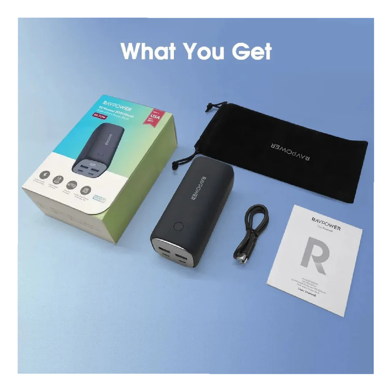 RavPower Power Bank 20000mAh 70W - 4-Port - Black