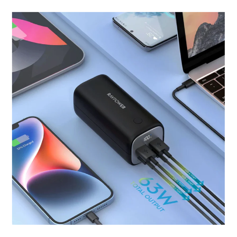 RavPower Power Bank 20000mAh 70W - 4-Port - Black