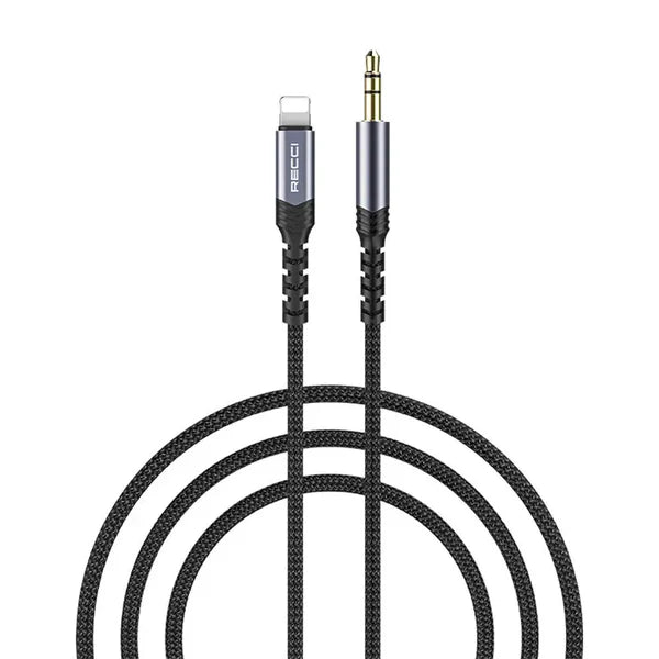 Recci Lightning To AUX 3.5mm Audio cable, 1.2 Meter - RDS-A26 - Black