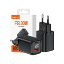 شاحن حائط سريع من ريتشي هوم مع منفذين وشاشة LED 30 وات - أسود