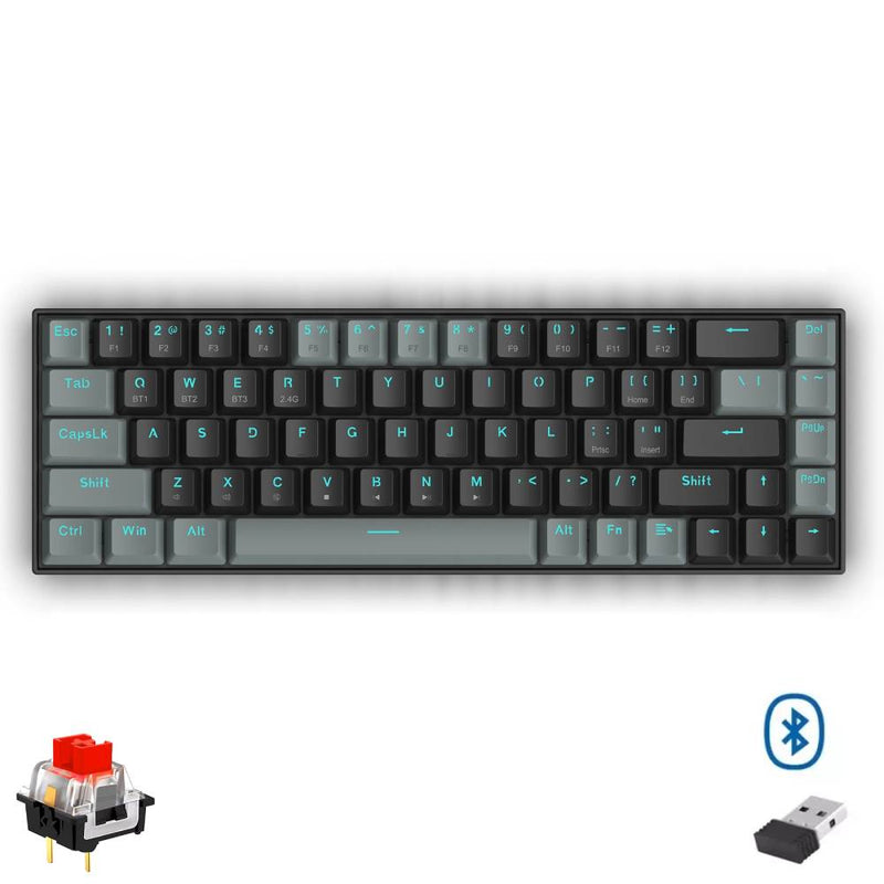 Redragon Gwern Dual Mode Wireless Bluetooth Mechanical Keyboard - Red Switch, Black/Grey