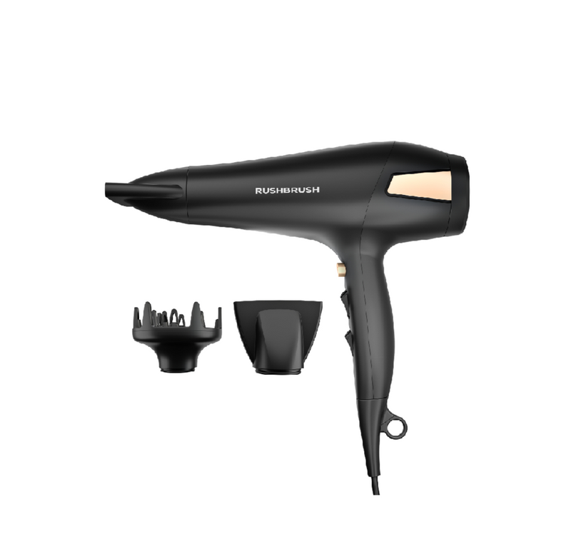 Rush Brush D2 Pro – Professional 2500W Hair Dryer with Removable Air Filter, Black