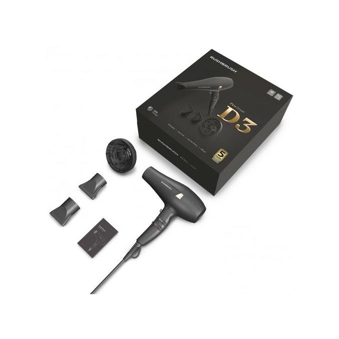 Rush Brush D3 Pro Hair Dryer, Cool Shot To Lock In Your Look, 2300 Watt - Black