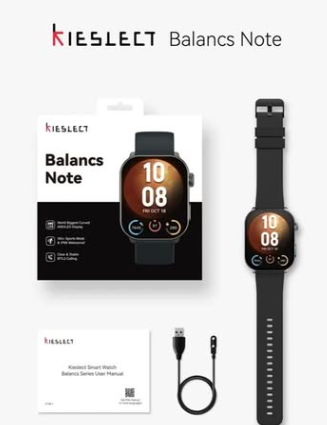 Kieslect Calling Watch Balance Note, Bangla language support, Breath Training, Health Monitoring - Black