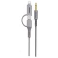 Snzou SN-87 3in1 AUX Cable Audio 1m, Clear and True Sound Quality - Gray