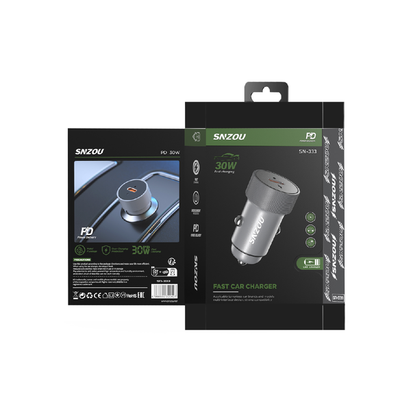 سينزو SN-333 باور بوست شاحن سيارة 30 واط مع PD - فضي