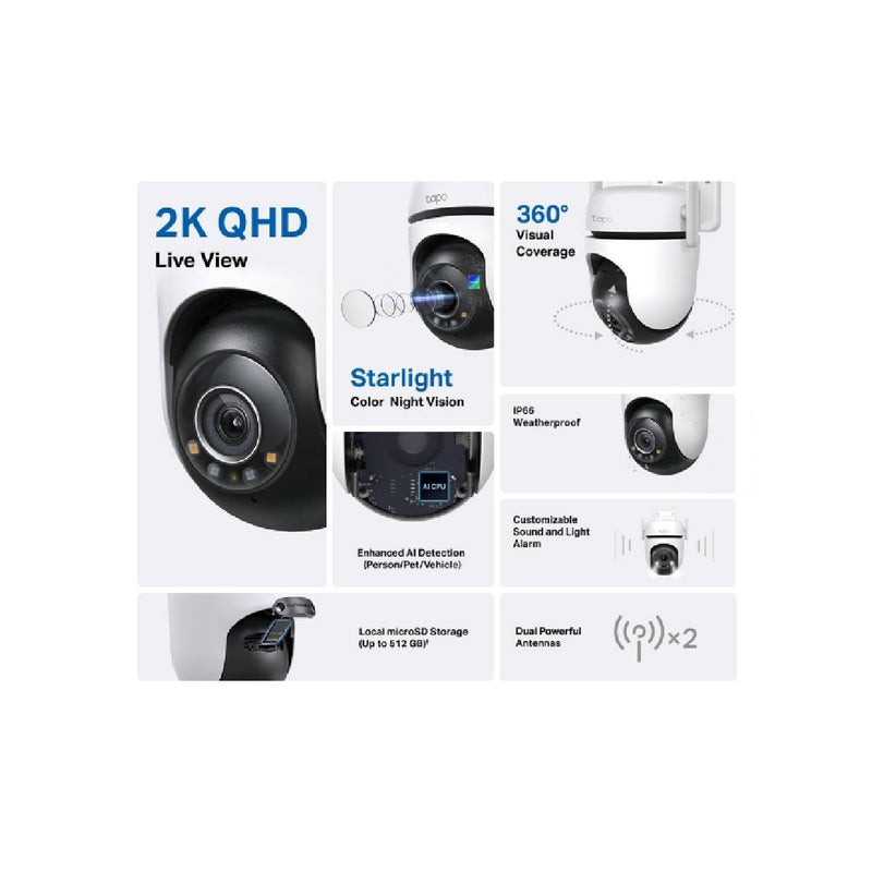 كاميرا تابو الخارجية القابلة للإمالة والحماية بتقنية واي فاي - 2K QHD - C520ws - أبيض