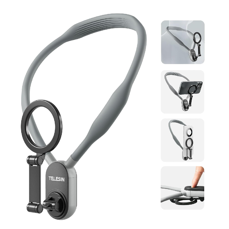 Telesin Magnetic Neck Holder Mount for Action Cameras & Phones - Gray
