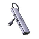 محول يوجرين CM475 USB-C إلى 3 منافذ USB 3.0 + منفذ RJ45 إيثرنت بسرعة 1000 ميجابت/ثانية - رمادي