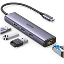 محول يوجرين CM475 USB-C إلى 3 منافذ USB 3.0 + منفذ RJ45 إيثرنت بسرعة 1000 ميجابت/ثانية - رمادي