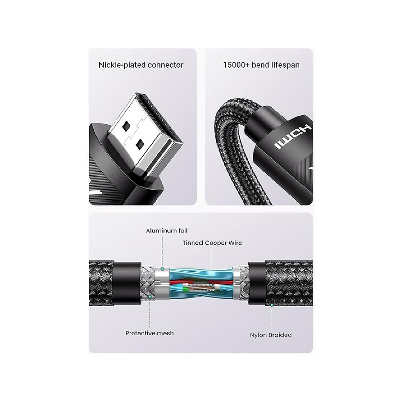 Ugreen 4k HDMI Cable Male to Male Braided 1m - Black