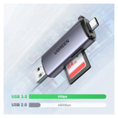 يوجرين قارئ بطاقات لبطاقات SD / micro SD على منفذ USB-A 3.0 / USB-C 3.0 - رمادي