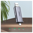 يوجرين قارئ بطاقات لبطاقات SD / micro SD على منفذ USB-A 3.0 / USB-C 3.0 - رمادي