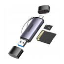 يوجرين قارئ بطاقات لبطاقات SD / micro SD على منفذ USB-A 3.0 / USB-C 3.0 - رمادي