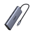 يوجرين محول USB-C متعدد الوظائف 10 في 1، منفذي HDMI، منفذي USB، منفذ RJ45، منفذ SD/TF، شحن سريع 100 واط - رمادي