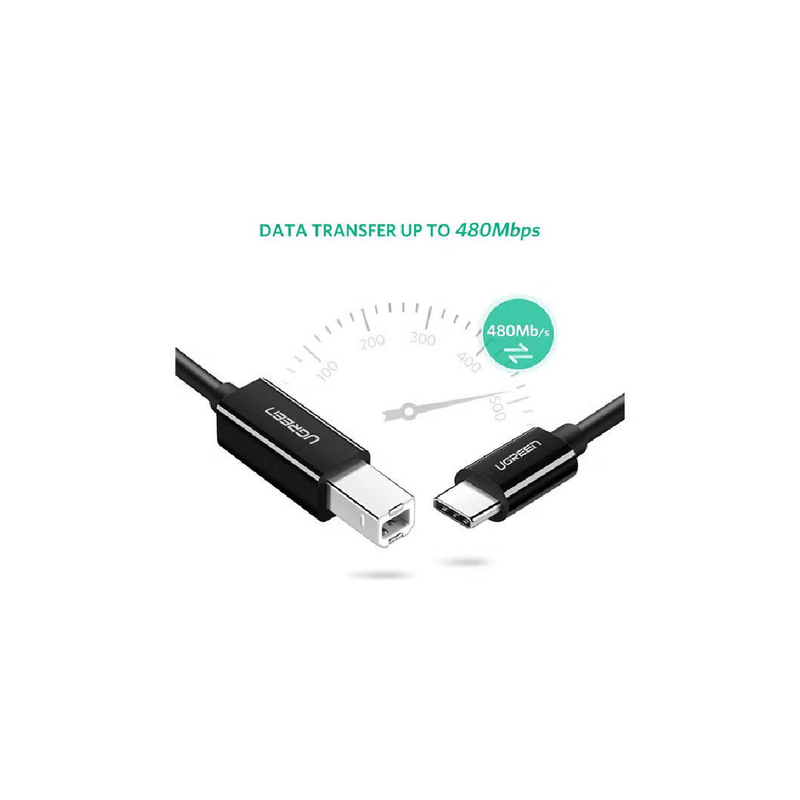 Ugreen USB-C Male to USB-B 2.0 Male Printer Cable ABS Plastic Case 1m - Black